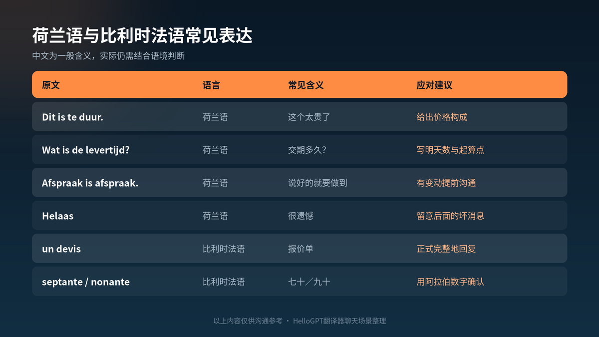 荷兰语与比利时法语常见商务表达及应对建议对照表