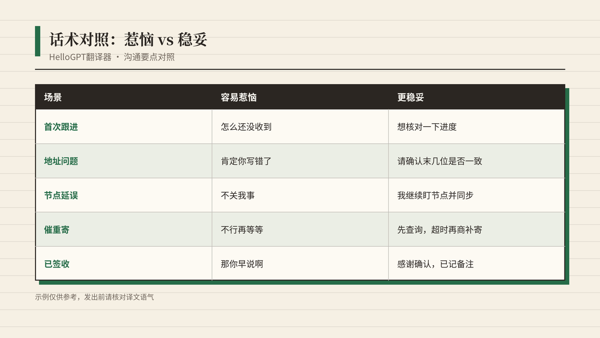 样品物流跟进话术对照：容易惹恼与更稳妥