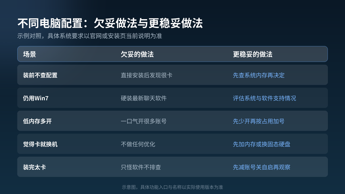 HelloGPT翻译器不同电脑配置下欠妥做法与更稳妥做法对照示意图