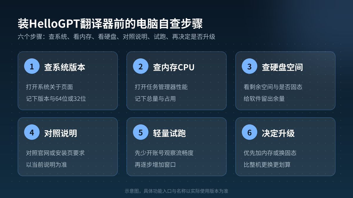 装HelloGPT翻译器前自查系统内存硬盘的六个步骤示意图