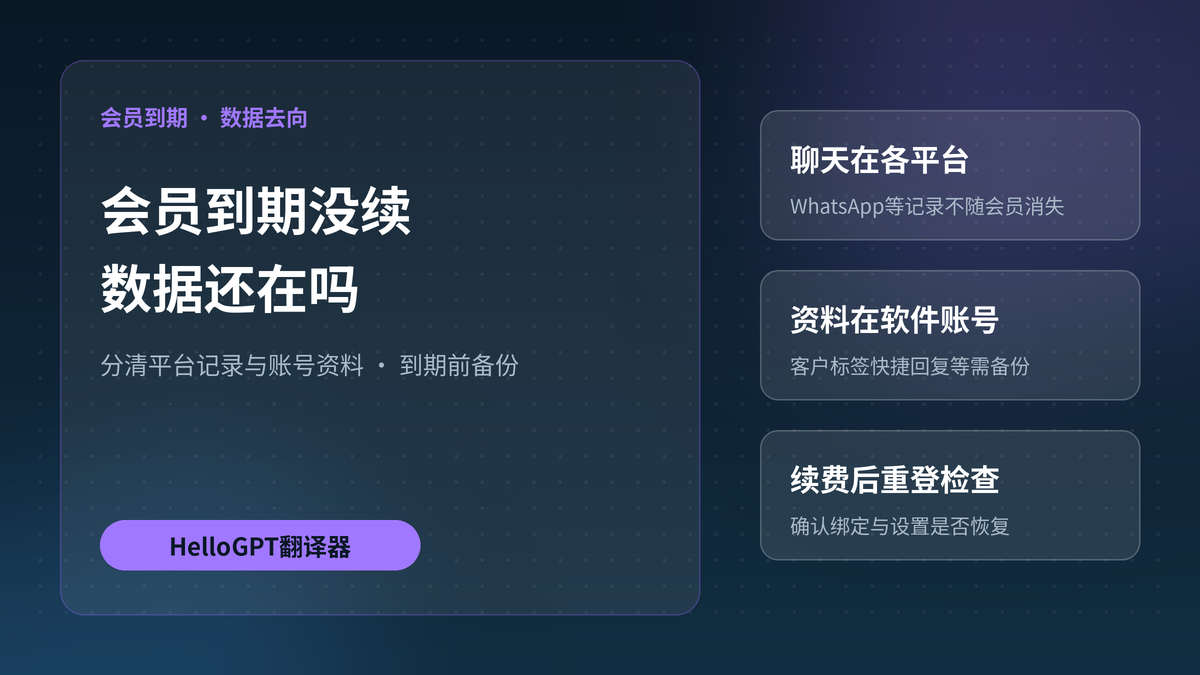 HelloGPT翻译器会员到期没续，聊天记录、客户资料和多开账号还在吗