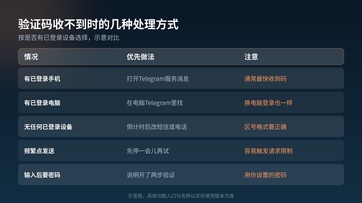 验证码收不到时按有无已登录设备的处理方式对照示意图