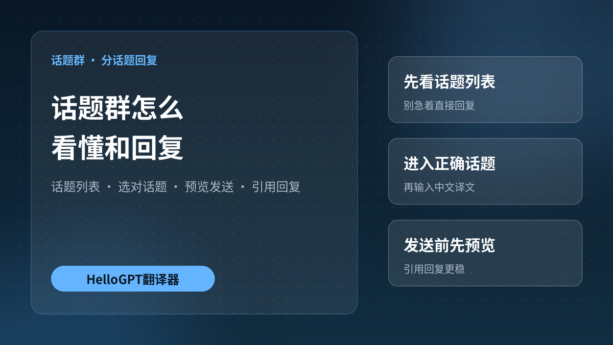 HelloGPT翻译器里按话题查看并回复Telegram话题群封面图