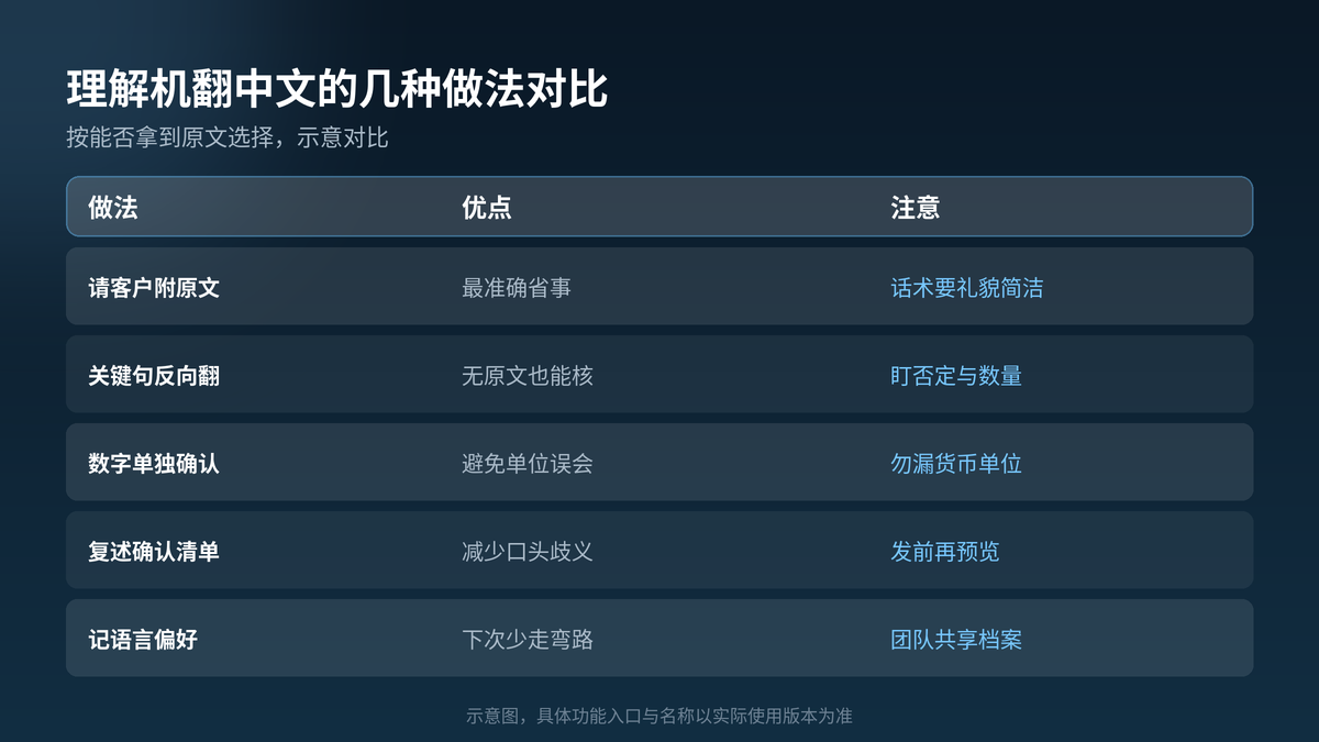 HelloGPT翻译器理解客户机翻中文几种做法对照示意图