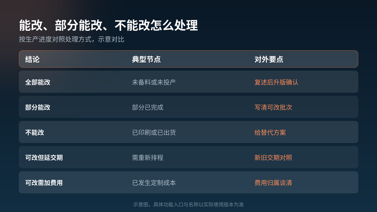 HelloGPT翻译器改单场景下能改部分能改不能改三种处理对照示意图