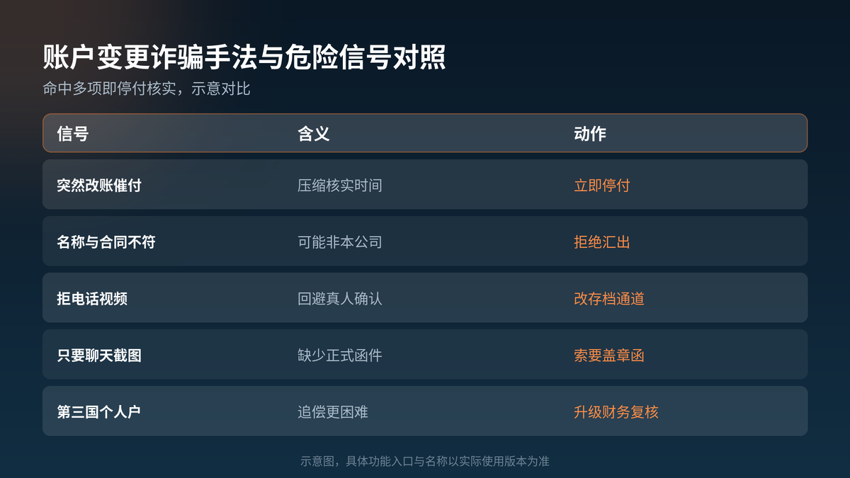 HelloGPT翻译器识别银行账户变更诈骗手法与危险信号对照示意图