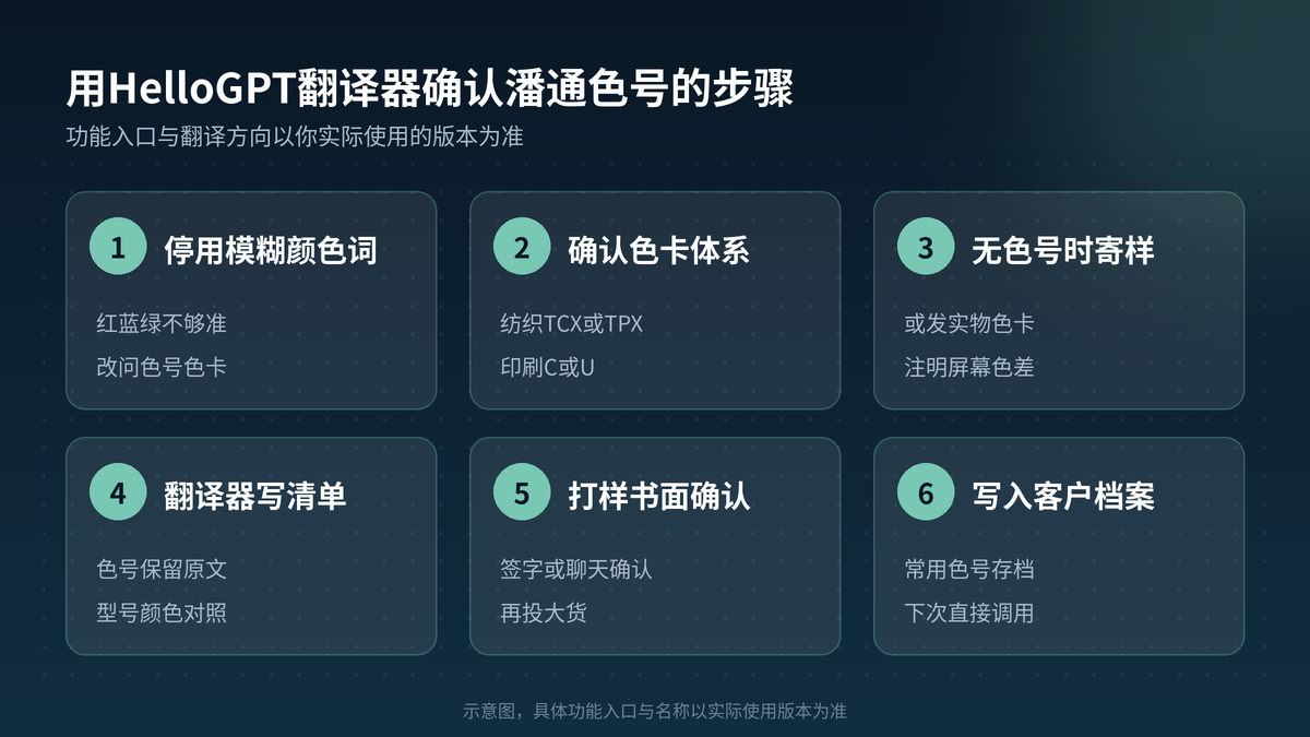 用HelloGPT翻译器确认潘通色号步骤示意图