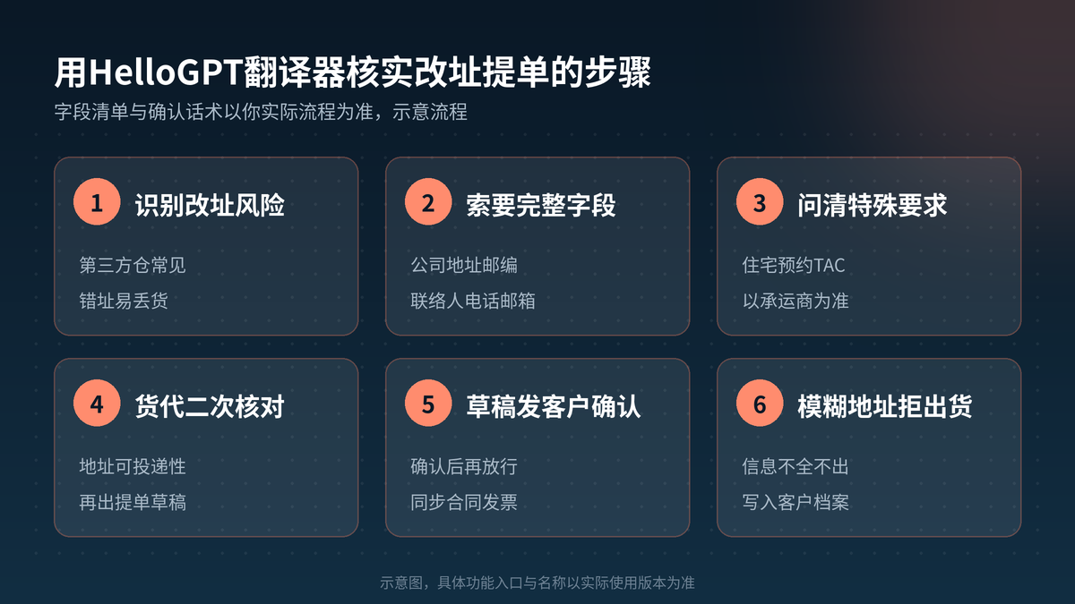 用HelloGPT翻译器核实改址提单信息步骤示意图