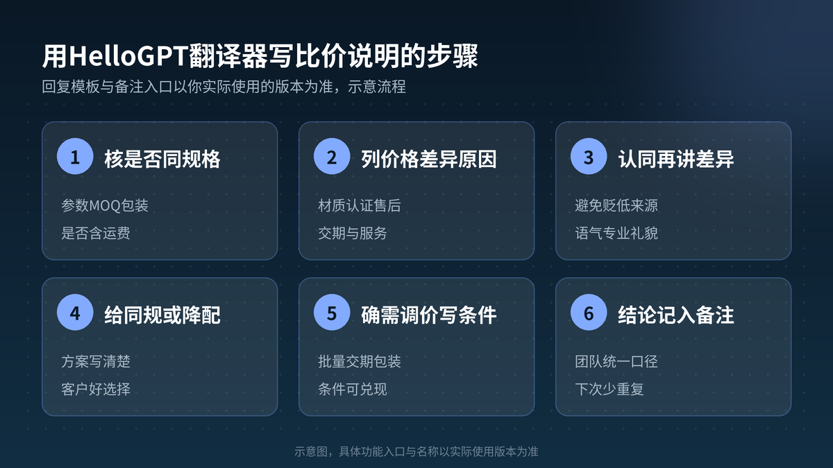 用HelloGPT翻译器写比价说明步骤示意图