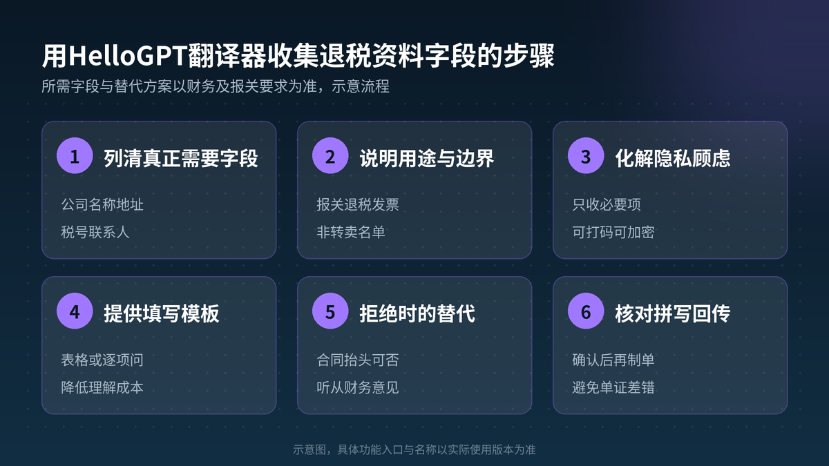 用HelloGPT翻译器说明并收集退税资料步骤示意图