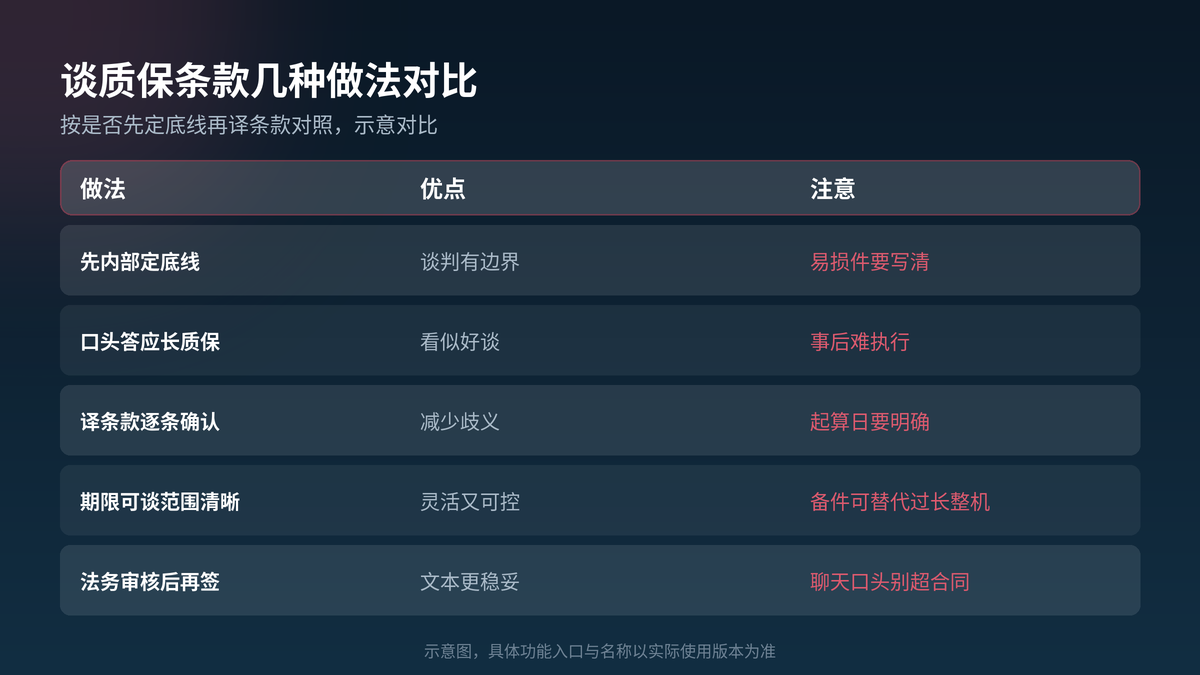 HelloGPT翻译器谈质保条款做法对照示意图