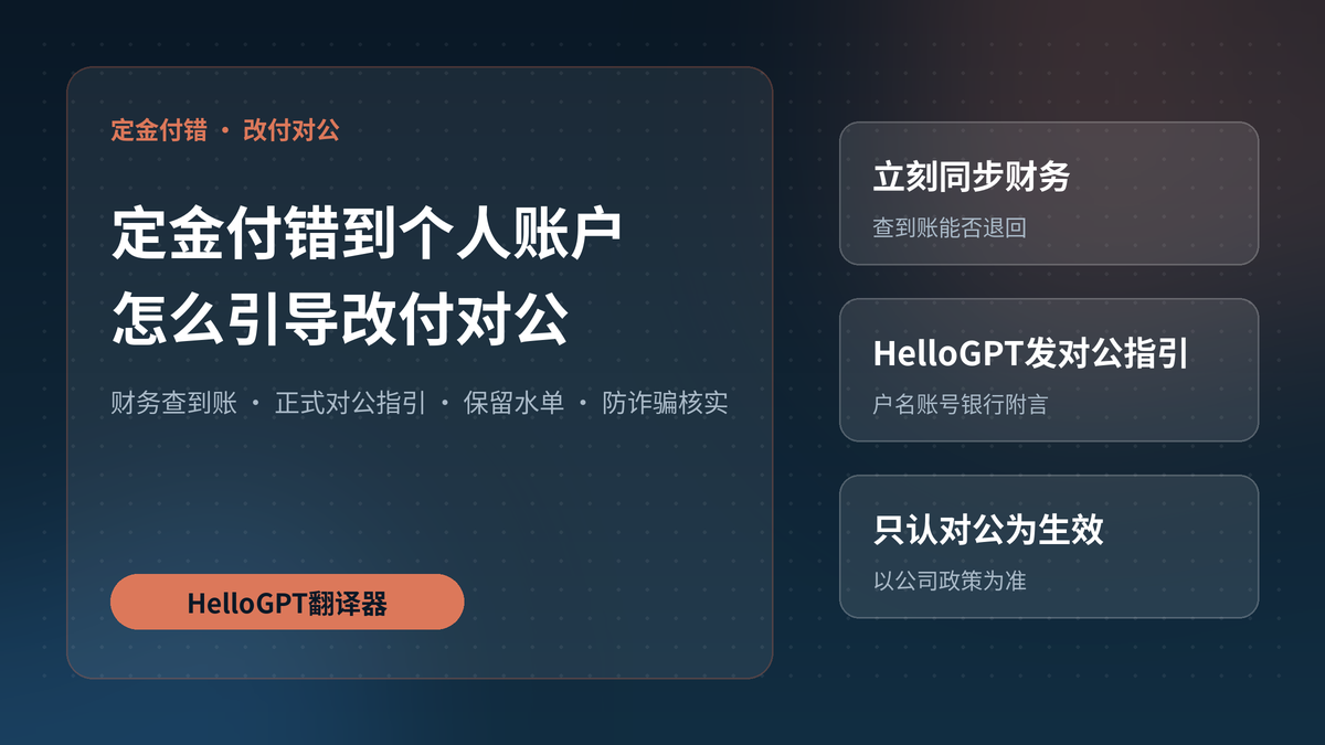 客户把定金付错到个人账户,用HelloGPT翻译器怎么引导改付对公并防扯皮