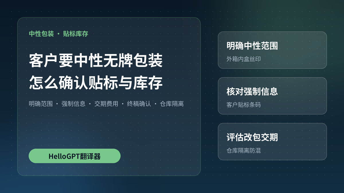 客户要求把包装改成中性无牌,用HelloGPT翻译器怎么确认贴标与库存影响