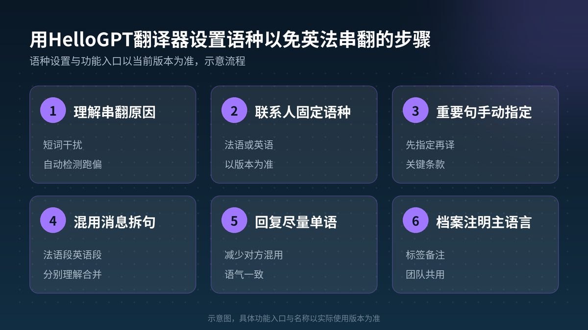 用HelloGPT翻译器设置语种以免英法串翻步骤示意图