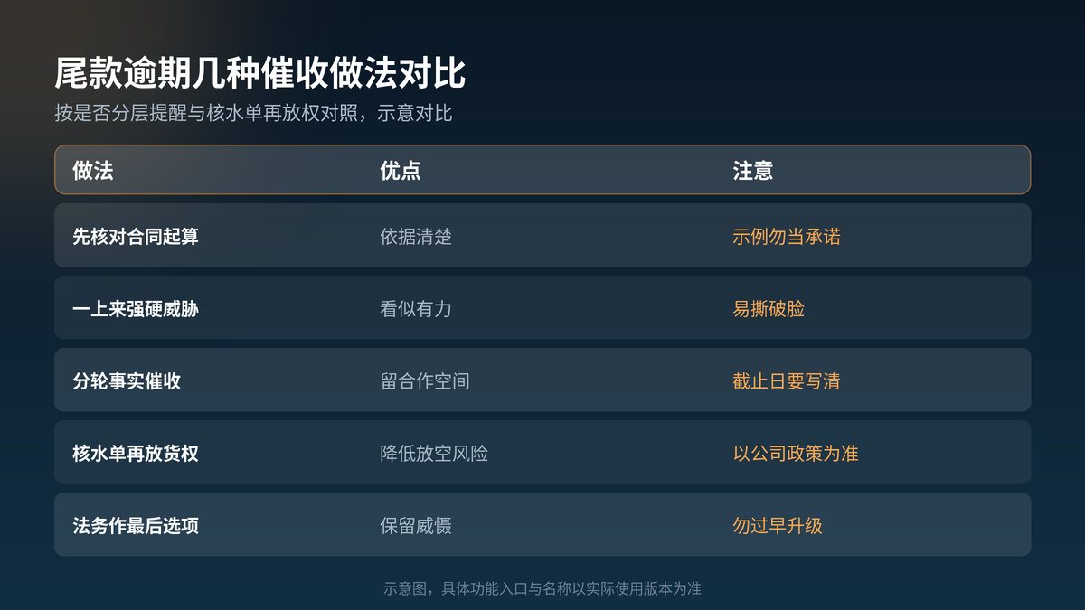 HelloGPT翻译器尾款逾期催收做法对照示意图