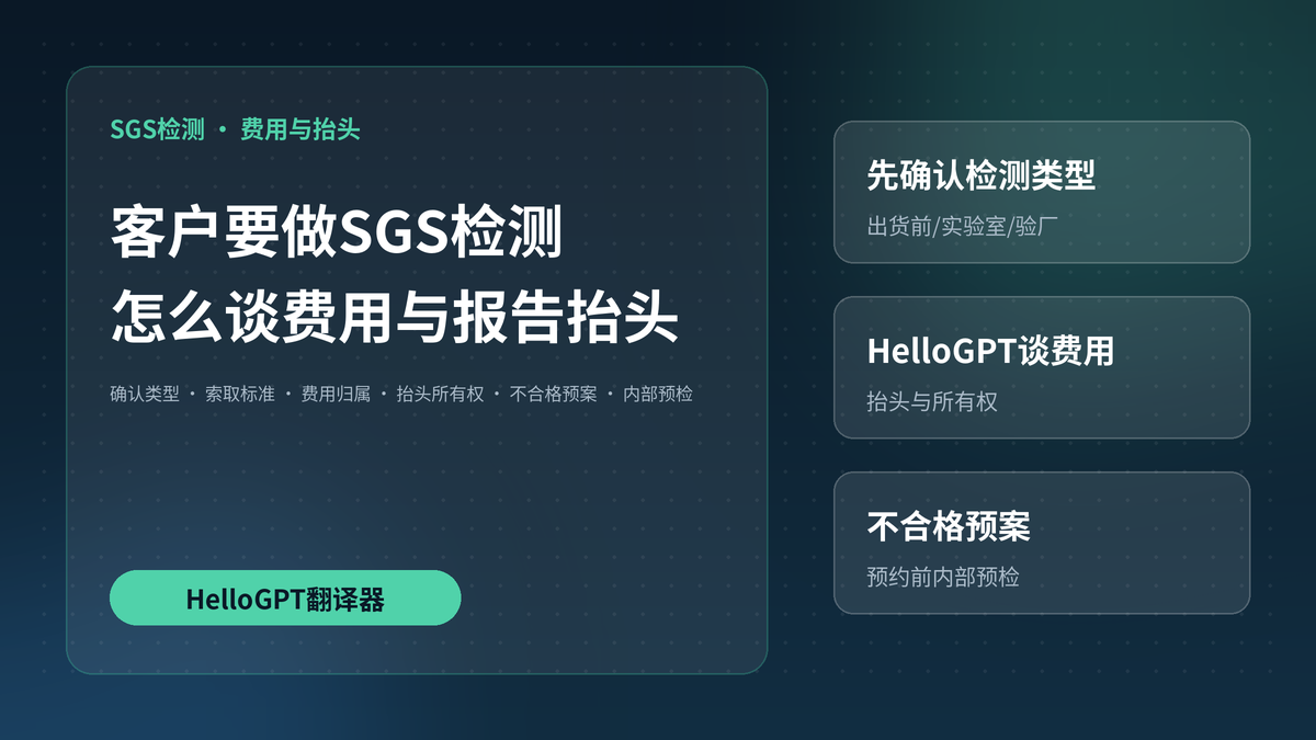 HelloGPT翻译器谈SGS检测费用与报告抬头封面图
