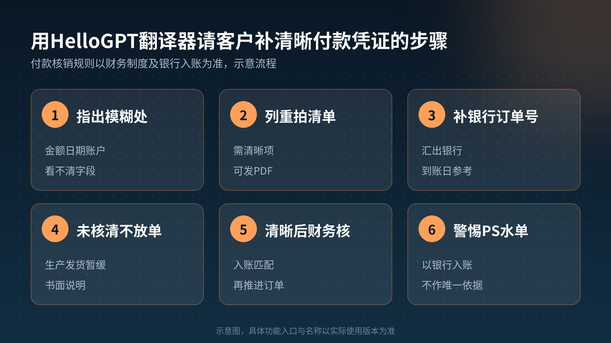 用HelloGPT翻译器请客户补清晰付款凭证步骤示意图