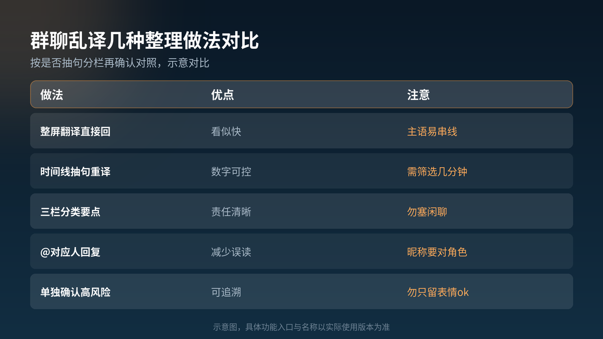 HelloGPT翻译器群聊乱译整理前后做法对照示意图