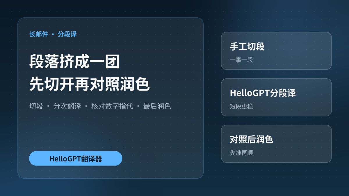 HelloGPT翻译器长邮件分段译对照润色示意图
