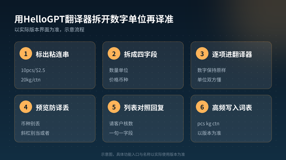 HelloGPT翻译器拆开数字单位再译六步示意图