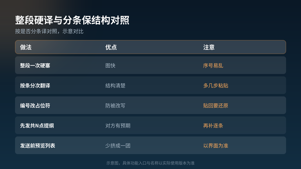 HelloGPT翻译器整段硬译与分条保结构对照