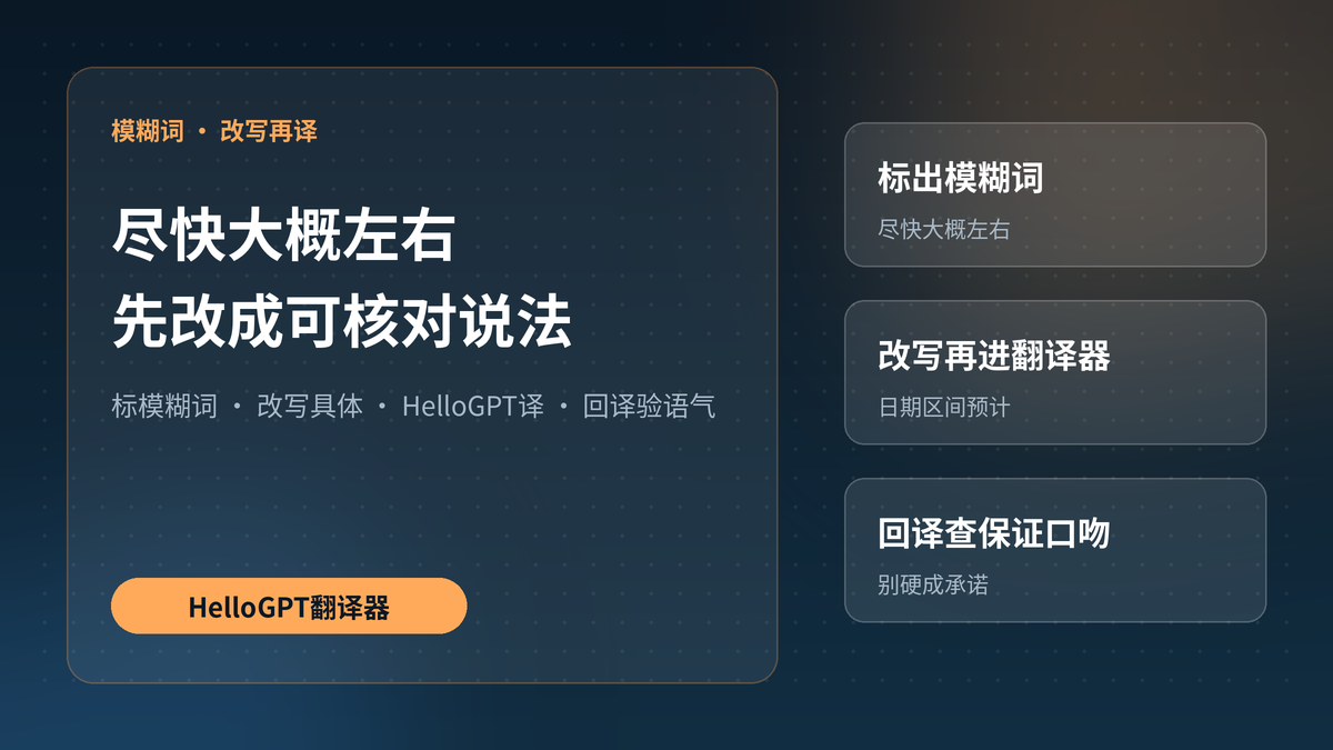 HelloGPT翻译器模糊词改写再译可核对说法示意图
