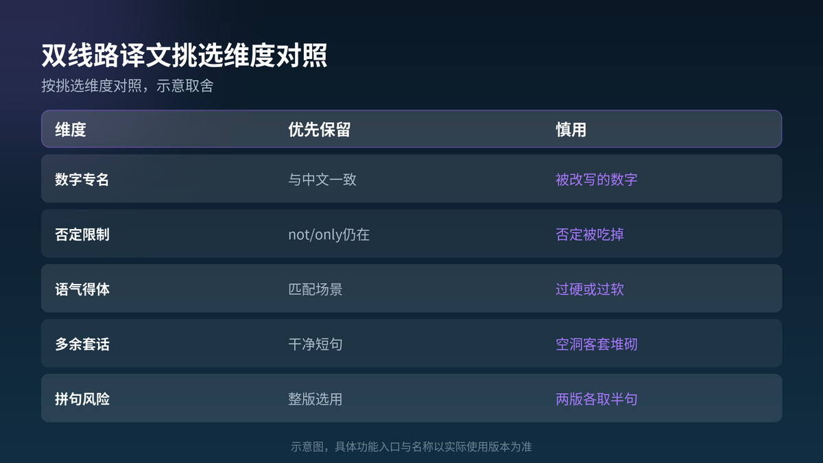 HelloGPT翻译器双线路译文挑选维度对照
